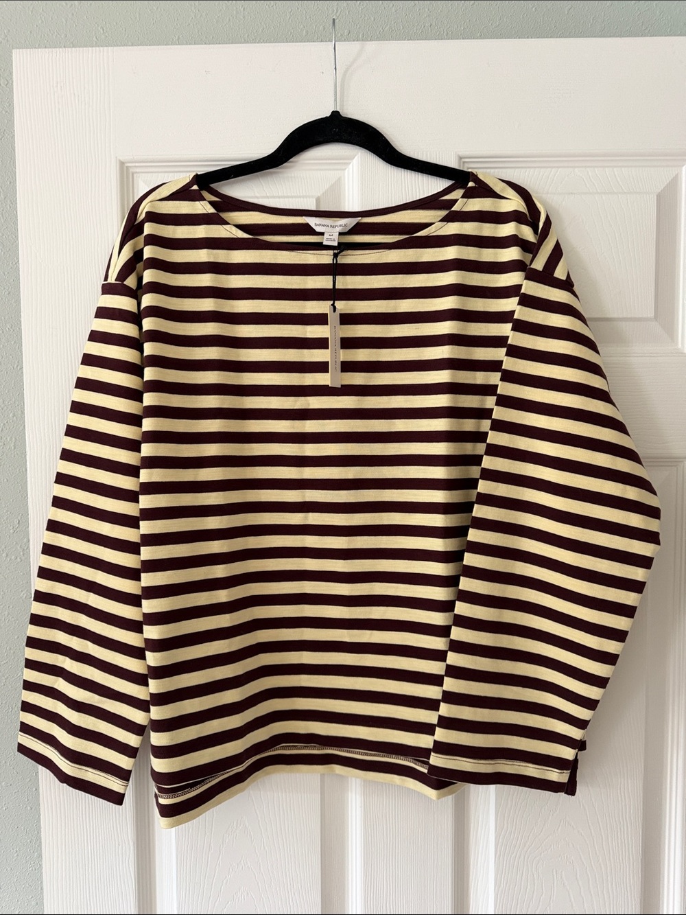Banana Republic Cream and Burgundy Striped Long Sleeve Top